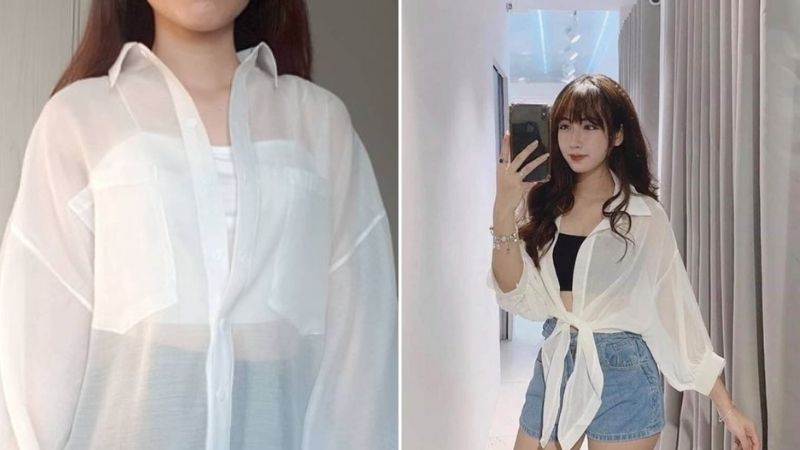 Kết hợp áo sơ mi voan mỏng với áo 2 dây vừa trẻ trung vừa nữ tính.
