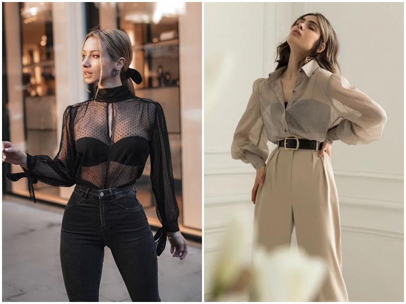 Áo sơ mi voan mỏng cũng dễ dàng kết hợp với quần âu hoặc quần jeans.