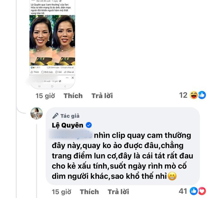 Lệ Quyên đáp trả khi bị 'bóc trần' nhan sắc thật qua cam thường