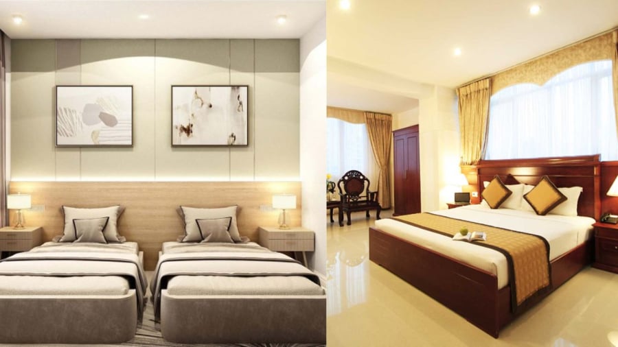 Giường khách sạn có thêm gối vuông để khách thấy thoải mái hơn