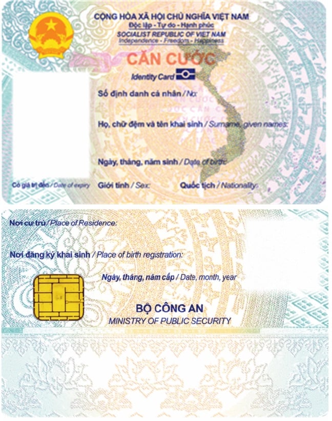 Mặt trước và mặt sau của mẫu thẻ Căn cước được cấp từ ngày 1/7/2024.