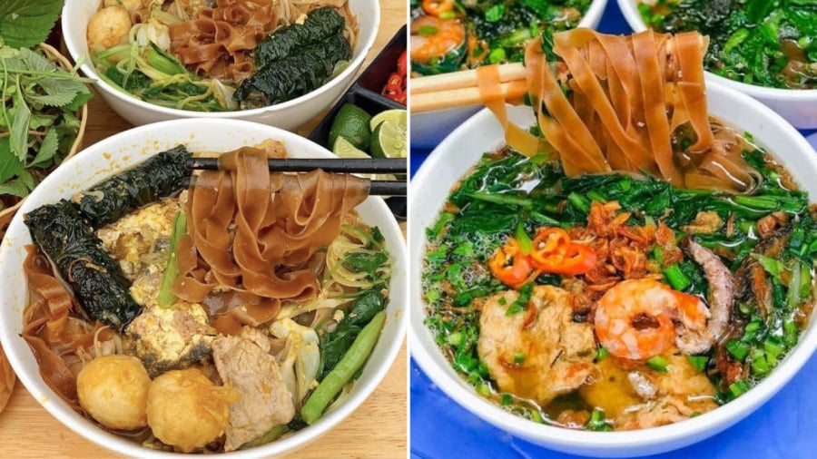 Món bánh đa cua Hải Phòng có đặc trưng là sử dụng sợi bánh đa đỏ.
