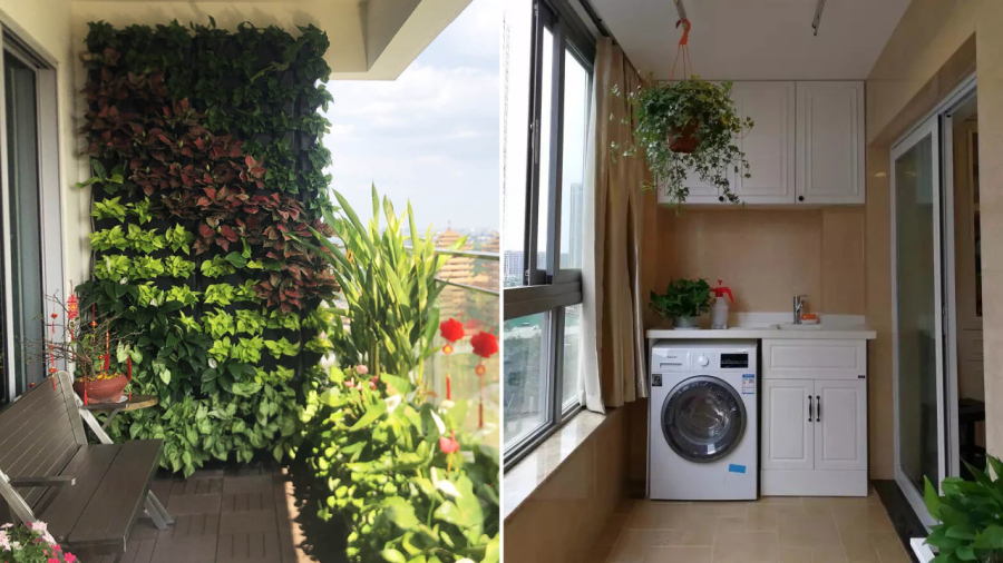 Bạn có thể trồng cây xanh, đặt máy giặt ở ban công nhưng cần có sự tính toán, cân nhắc kỹ.