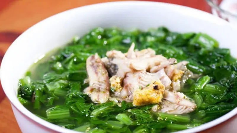 Thành phẩm canh cá rô rau cải
