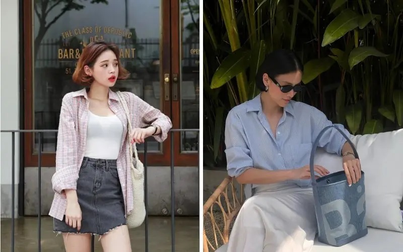 Rộng rãi, thoải mái của áo sơ mi oversize tôn lên nét cá tính của các cô gái tóc ngắn