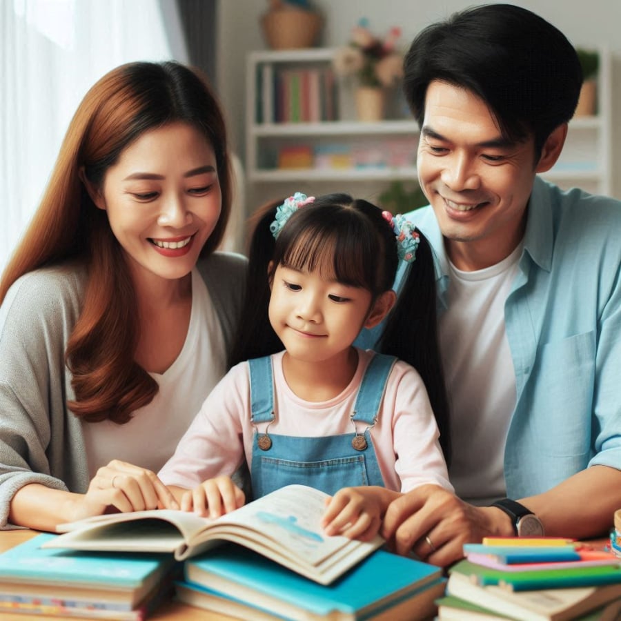 Cha mẹ có thể cùng con đọc sách và thảo luận về ý nghĩa của từ vựng trong bài