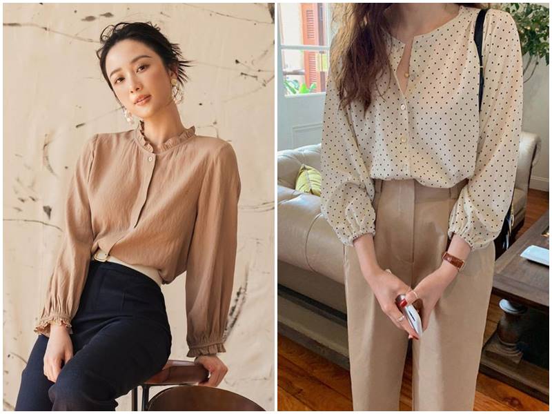 Áo sơ mi không cổ cách điệu duyên dáng, thanh lịch