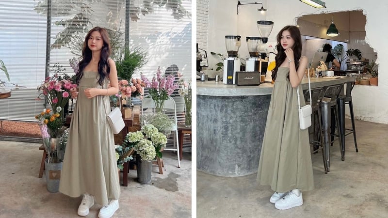 Đầm hai dây tối giản là lựa chọn hoàn hảo cho những ngày hè oi bức.