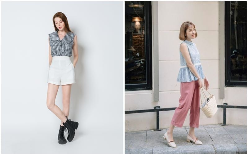 Áo sơ mi sát nách họa tiết hoa nhí giúp bạn thon gọn