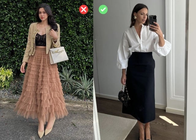 Chân váy xếp tầng đã không còn mốt vì thiết kế tầng tầng lớp lớp quá cầu kỳ.
