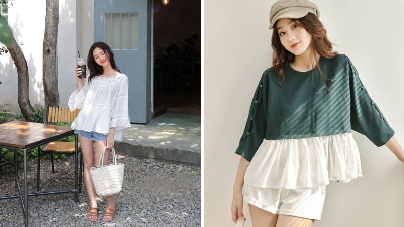 Phối quần shorts với áo baby doll dễ thương, trẻ trung