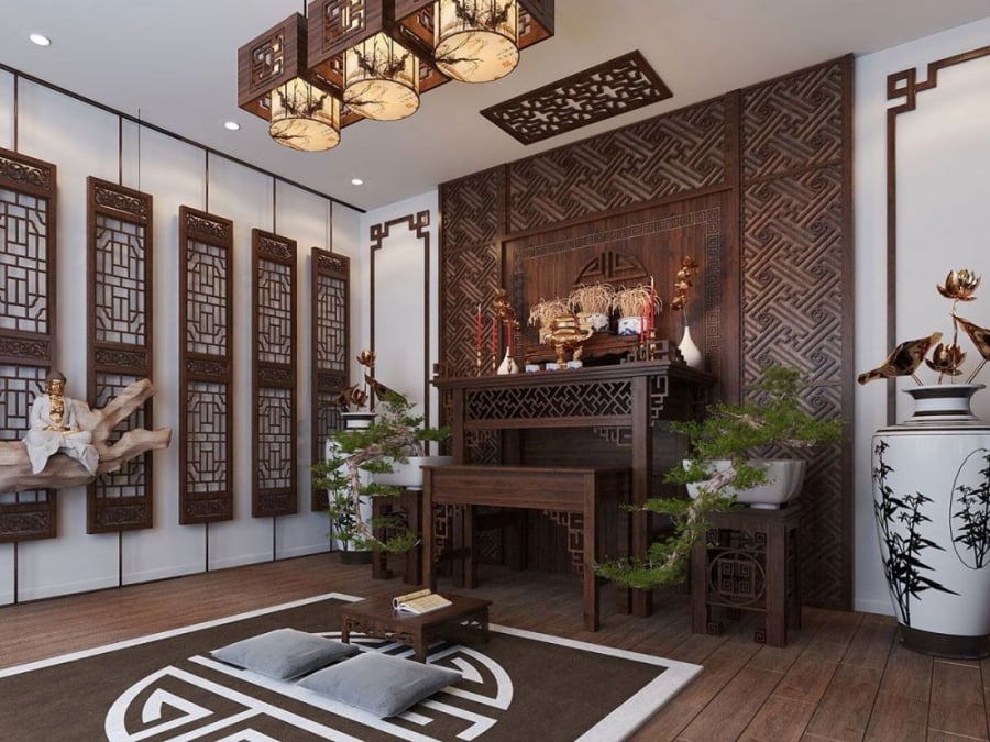 Theo tục lệ, bàn thờ thường được đặt ở tầng cao nhất, vì việc xây dựng nơi thờ tự tách biệt có nhiều ưu điểm như không gian thờ cúng yên tĩnh và tránh việc người ngoài nhìn thấy đồ lễ hay bài vị trên bàn thờ.    