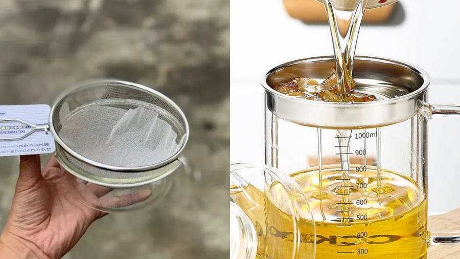 Có thể sử dụng rây hoặc các loại giấy lọc để loại bỏ cặn thức ăn trong dầu ăn đã chiên rán.
