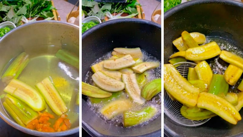 Luộc và chiên sơ chuối