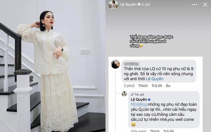 Lệ Quyên đáp trả khi bị mỉa mai 'cứ 10 phụ nữ là 9 người ghét'  