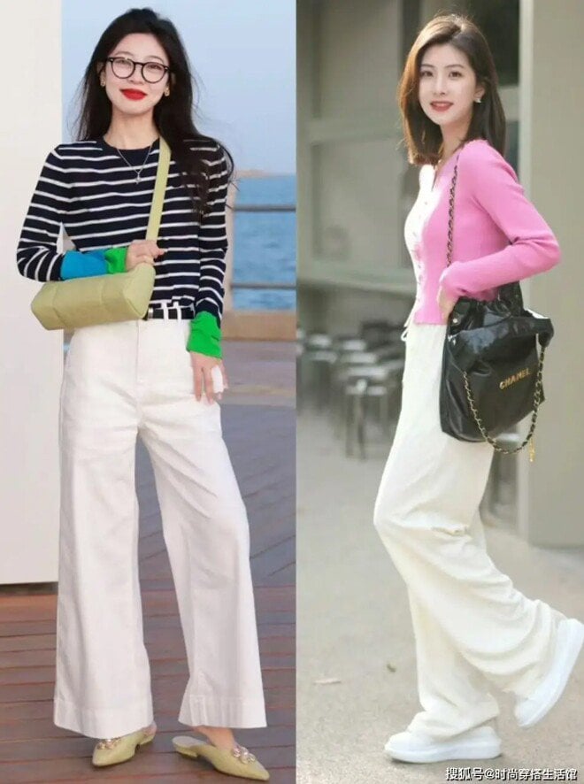 Bạn có thể thử chiếc áo len dệt kim dáng rộng với cổ áo chữ V kéo dài để giải quyết vấn đề này.