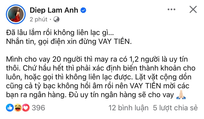 Bài chia sẻ của Diệp Lâm Anh nhanh chóng thu hút sự quan tâm của khán giả. 