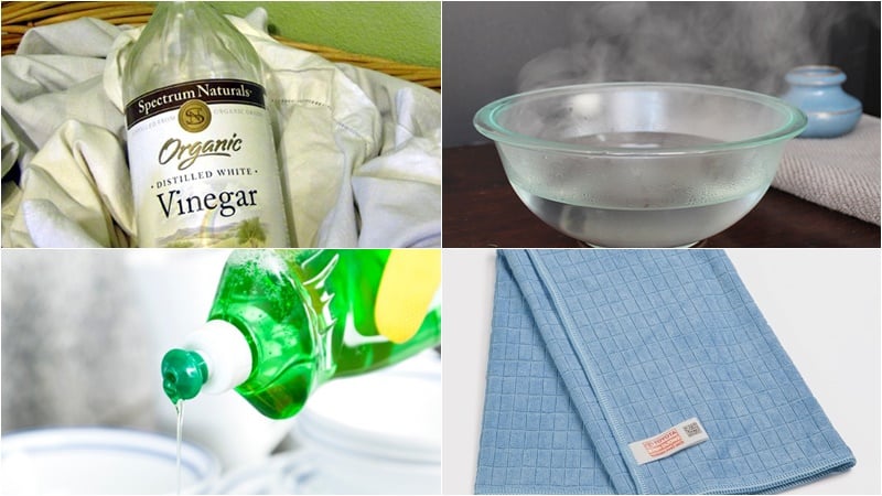 Hòa giấm trắng với nước rửa bát giúp rửa sạch dụng cụ ăn uống