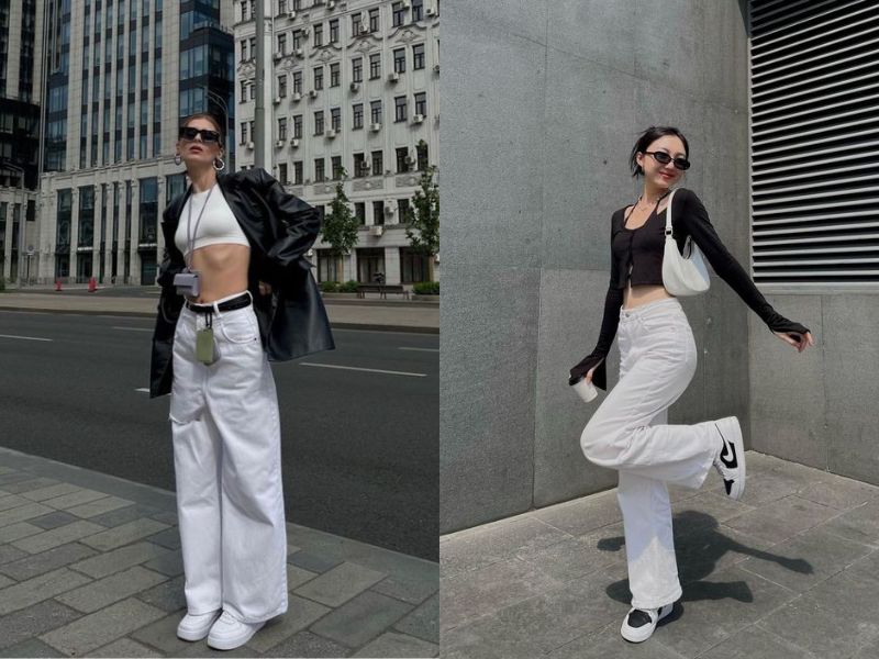 Nếu jeans xanh là đại diện cho sự trẻ trung, thì quần trắng lại mang đến vẻ thanh lịch và tươi mới.