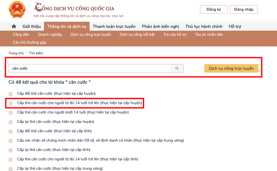 Chọn làm thẻ căn cước cho người trên 14 tuổi.