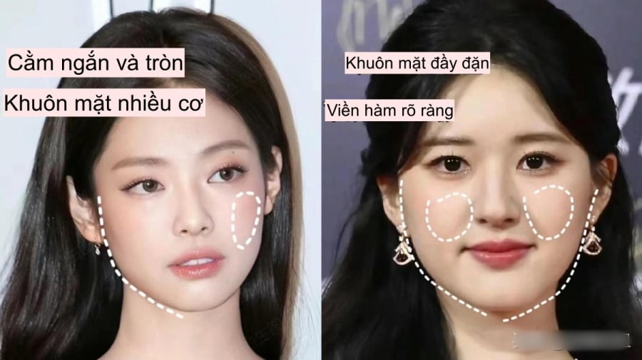 Khuôn mặt vuông tròn cũng có má đầy đặn, điều này không chỉ giúp làm nổi bật vẻ trẻ trung mà còn tránh tình trạng hõm má