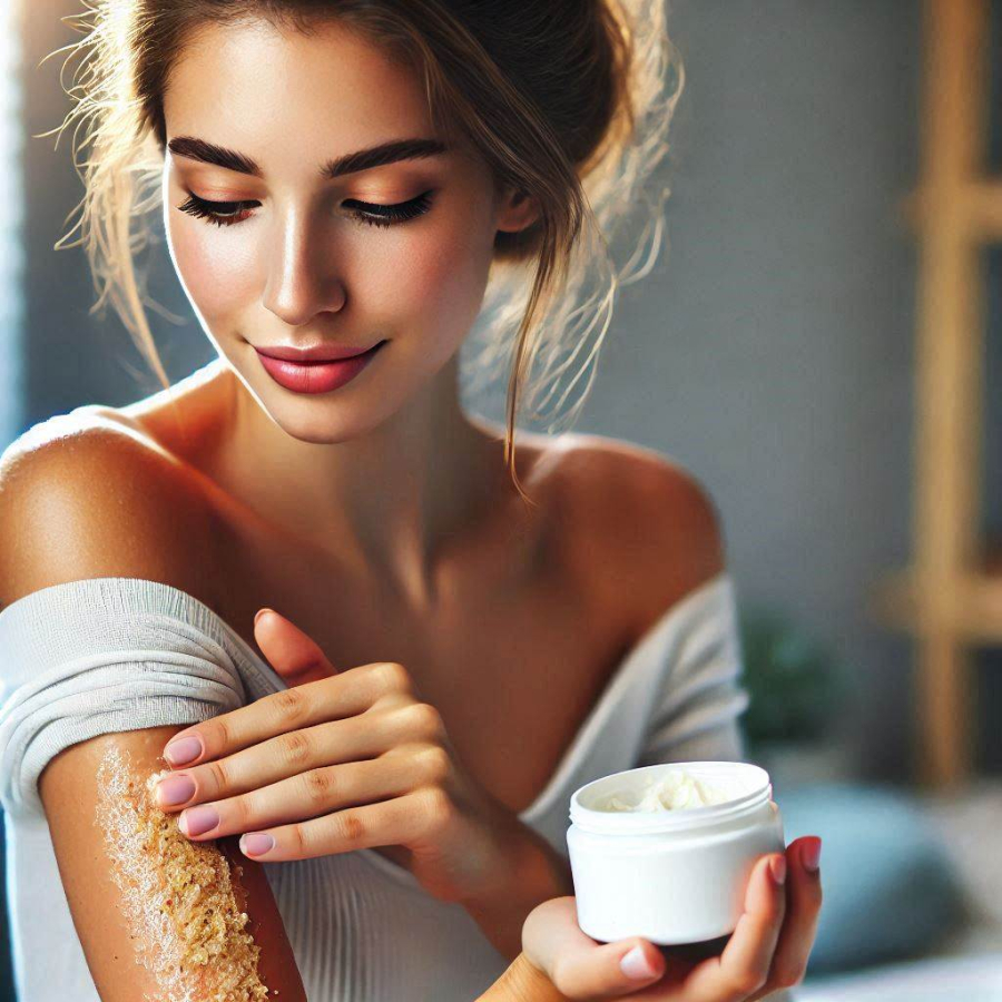 Sau khi tẩy tế bào chết, hãy ngay lập tức thoa kem dưỡng thể hoặc dầu dưỡng để cung cấp độ ẩm và bảo vệ Mừng SHBET phiên bản mới 2025 mới