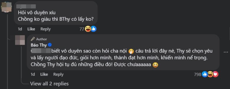 Bảo Thy đáp trả đầy khi được hỏi 'lấy chồng không giàu có được không?'  