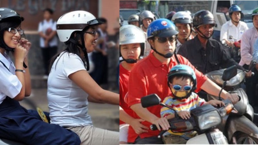 Luật quy định người ngồi trên xe máy phải đội mũ bảo hiểm đúng quy chuẩn và cài quai đúng quy cách