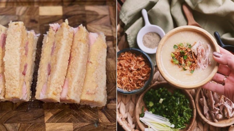 Bạn có thể nấu cháo từ bánh chưng. Hương vị sẽ tương tự như món cháo đậu xanh.