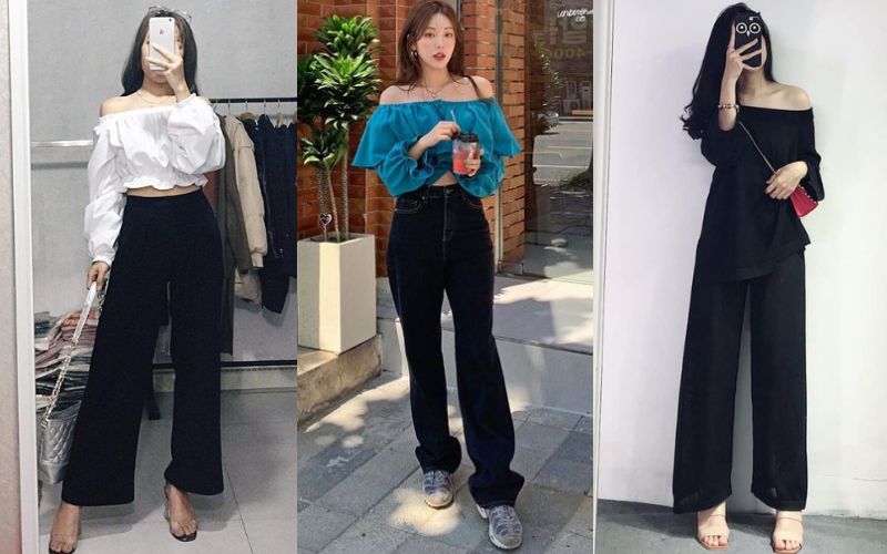 Quần ống rộng màu đen chắc chắn là lựa chọn hàng đầu.