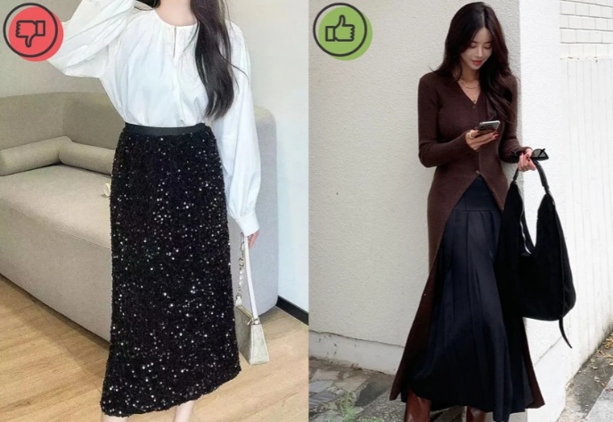 Dù nổi bật, chân váy kim tuyến lại không phù hợp để diện hàng ngày do thiếu đi sự linh hoạt trong phong cách.