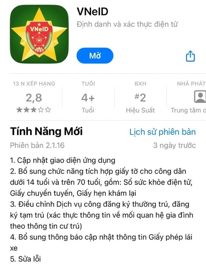 VNeID cập nhật 4 tính năng mới