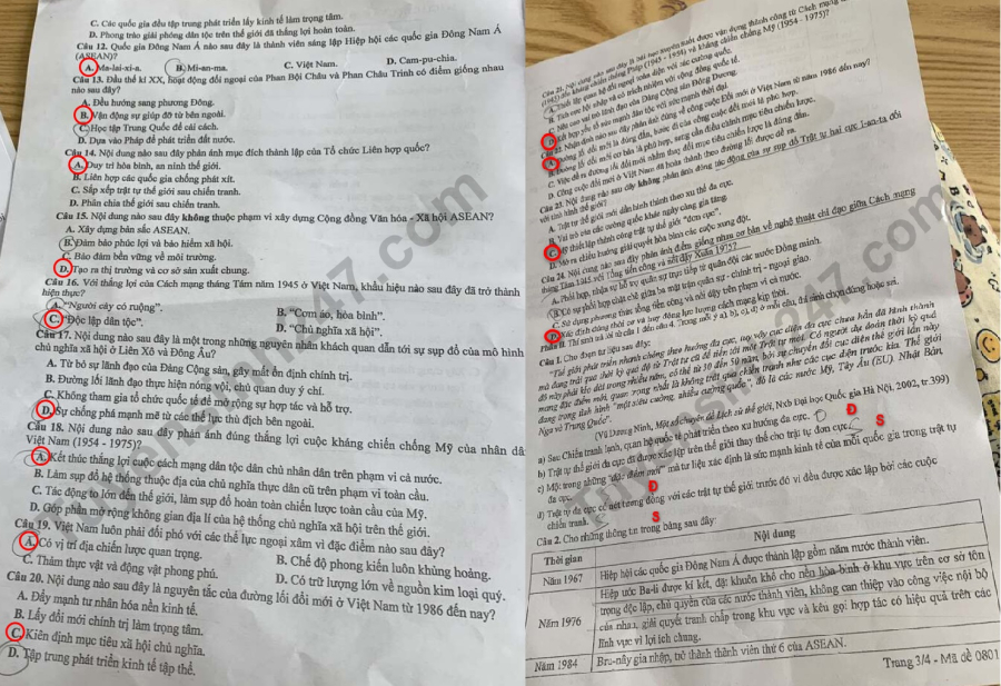 Đề thi khảo sát môn Lịch sử lớp 12 Hà Nội năm 2025, mã đề 0801, trang 3-4.