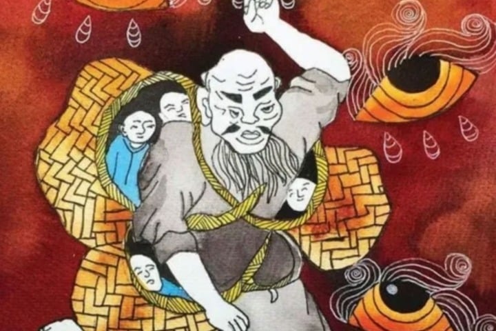 Một số dị bản kể rằng, thời mất mùa, có những băng nhóm sáu người chuyên bắt cóc trẻ em để bán, mỗi hai người khiêng một chiếc bị có ba quai, nên gọi là 