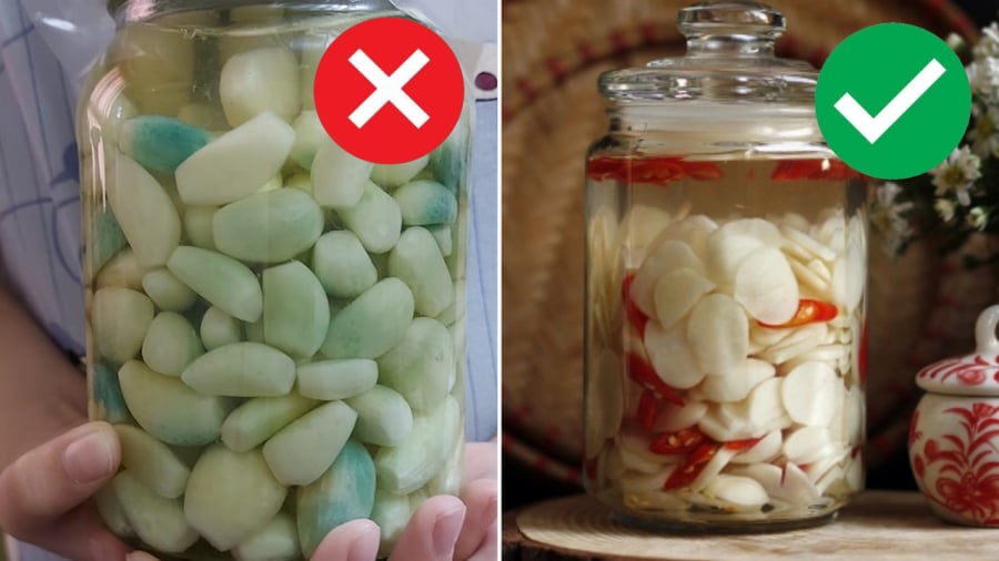 Tỏi ngâm giấm bị xanh là do sử dụng tỏi non.