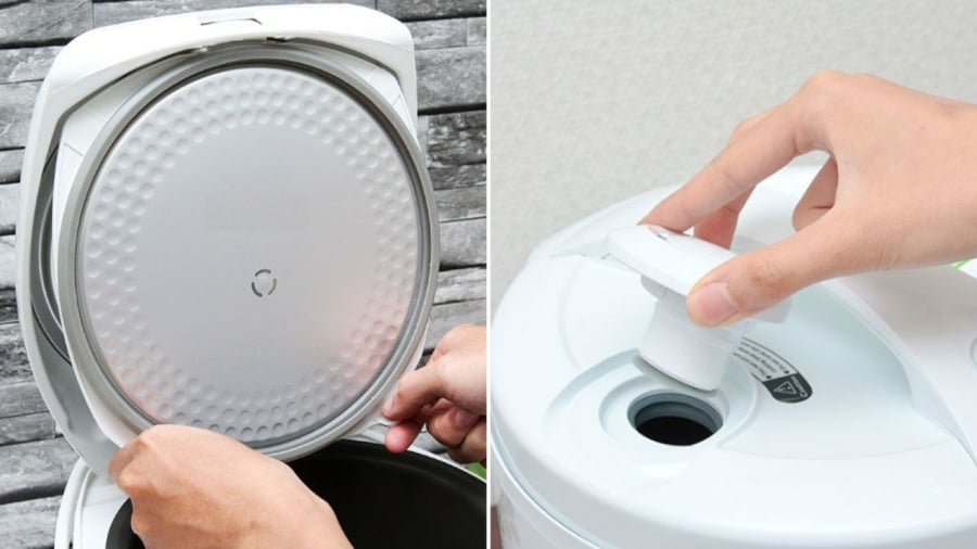 Phần nắp nồi cơm điện, lỗ thoát hơi cần được vệ sinh thường xuyên.