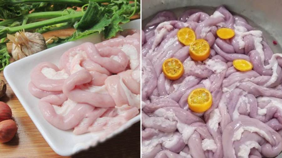 Khi mua lòng lợn, nên chọn những phần lòng có màu trắng hồng tươi tắn.
