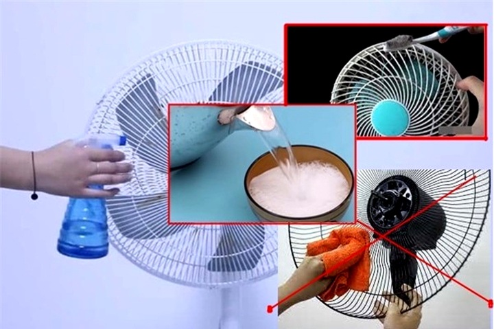 Bật quạt, cánh quạt quay tạo ra gió khiến hỗn hợp nước rửa bắn ra kéo theo những vết bẩn.    