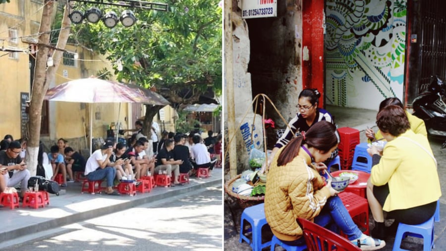 Sử dụng bàn ghế nhựa loại thấp là một trong những đặc điểm khá đặc trưng ở các quán ăn tại Việt Nam.