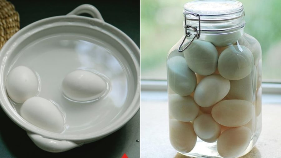 Ngâm trứng trong nước vôi trong có thể giúp bảo quản trứng cả năm không hỏng.