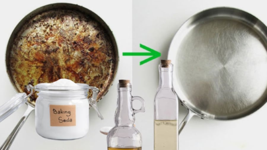 Baking soda và giấm giúp làm sạch nồi chảo