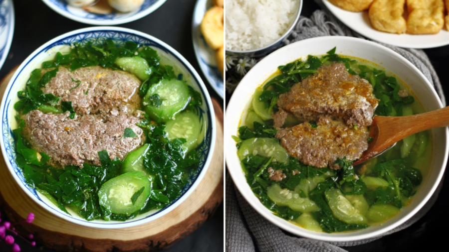 Khi nấu phần nước cua, bạn nên để nhỏ lửa cho thịt cua đông lại thành tảng, không bị vỡ vụn. Sau đó, vớt thịt cua ra bát riêng, cho rau vào nấu. 