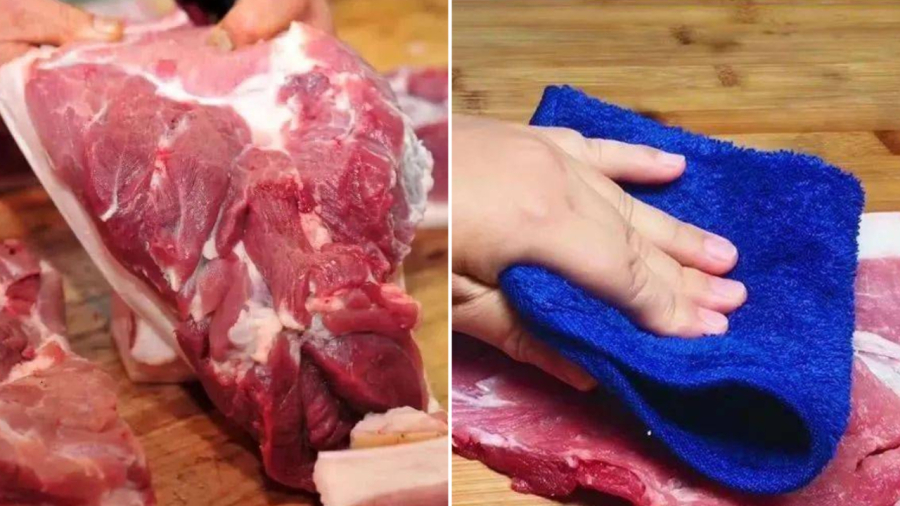 Người bán thịt thường dùng một chiếc khăn để lau miếng thịt. Nó có nhiều công dụng khác nhau, chủ yếu là giữ cho miếng thịt trông đẹp mắt, hấp dẫn người mua.