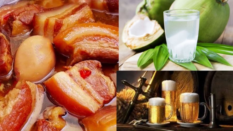 Không dùng nước hàng mà thịt kho tàu vẫn lên màu đẹp ngon là nhờ bia và nước dừa
