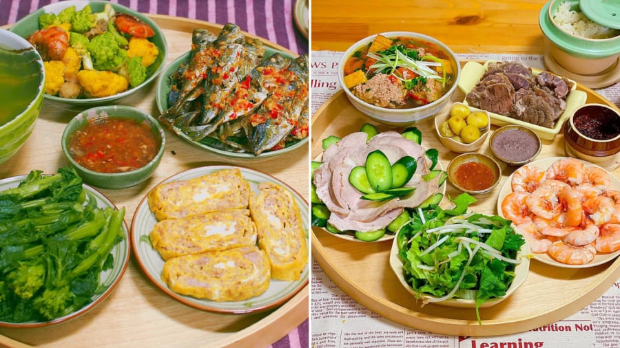 Hai mâm cơm mùa hè với các Shbet0099 cá cược trực tuyến có cách chế biến đơn giản như trứng đúc thịt, cá nục chiên, bắp bò ngâm...