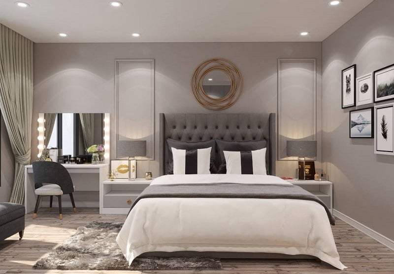 Đặt giường ngủ đối diện cửa là điều kiêng kỵ trong phong thủy, có thể gây ảnh hưởng xấu đến sức khỏe. 
