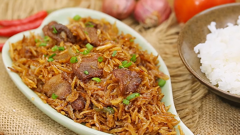 Tóp mỡ rang tép  