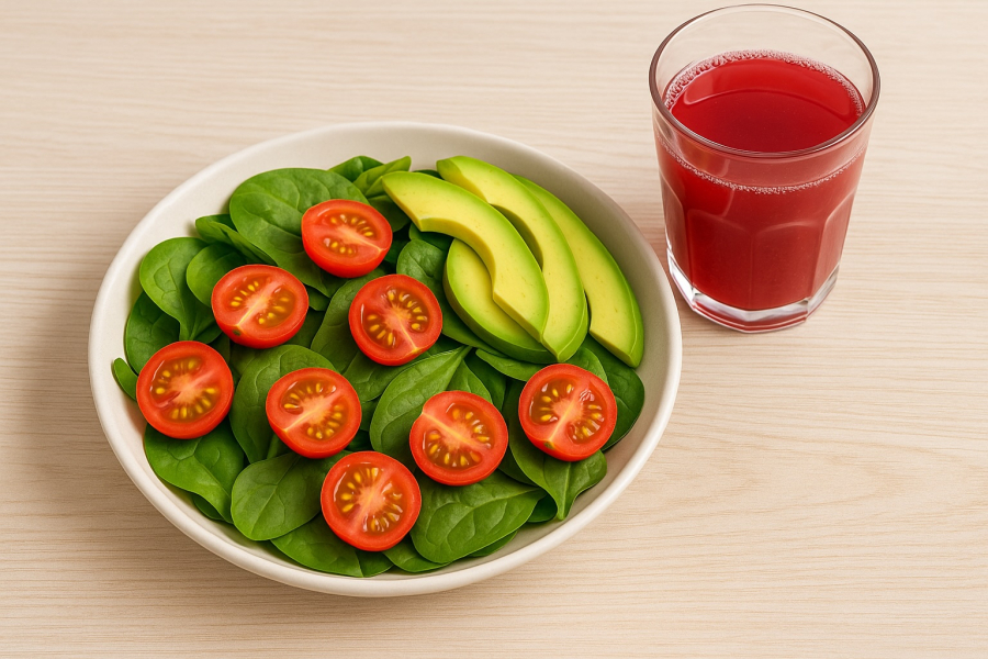 Salad rau xanh và nước ép lựu – lựa chọn hoàn hảo hỗ trợ kiểm soát huyết áp.