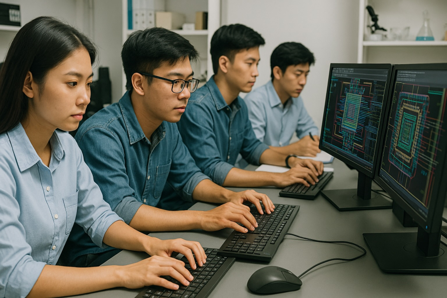 Kỹ sư trẻ Việt Nam hăng say Shbet888.com tỷ lệ cược cao thiết kế chip bán dẫn hiện đại.