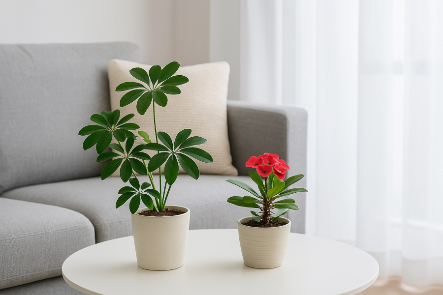 Ngũ Gia Bì và Xương Rồng Bát Tiên giúp thanh lọc không khí, giữ vững nguồn năng lượng an lành trong nhà.